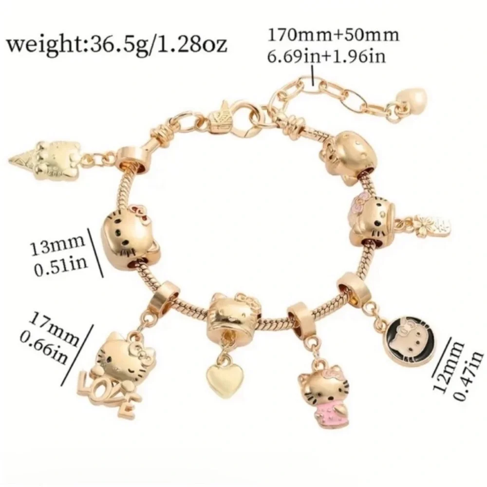 Sanrio Hello Kitty Charms Beaded Bracelet Japanese Anime Kitty Crazy Cat Lady